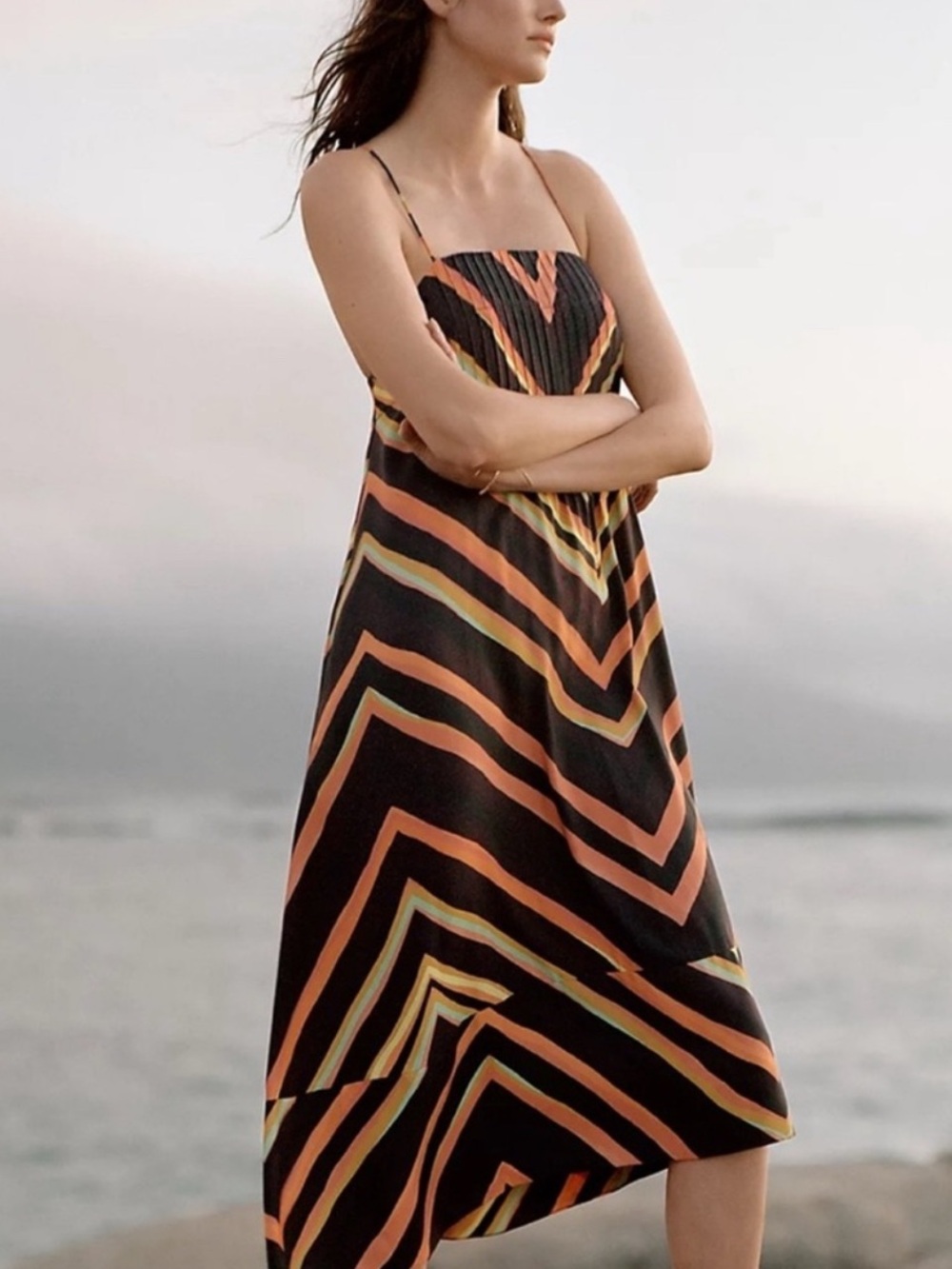 Anthropologie Runi Chevron Striped Midi Slip Dress Size M
